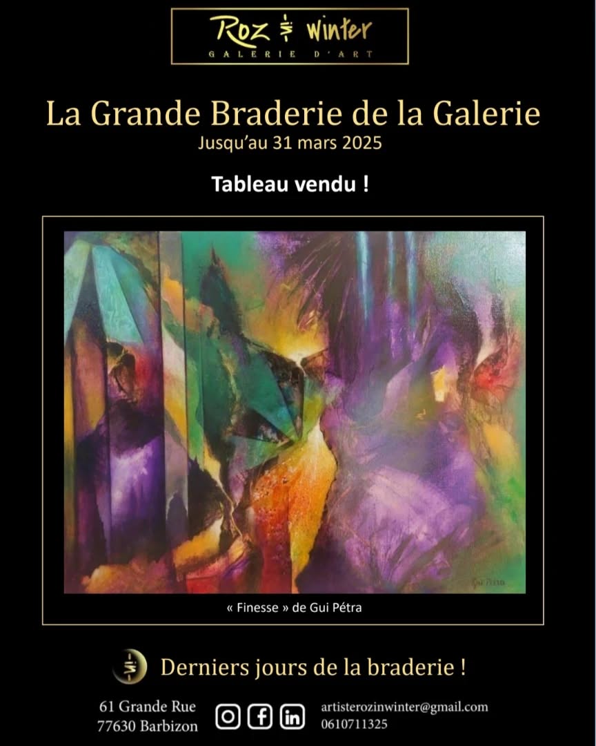Œuvre" Finesse" de Gui Pétra, vendue. La Grande Braderie de la Galerie ! Jusqu'à