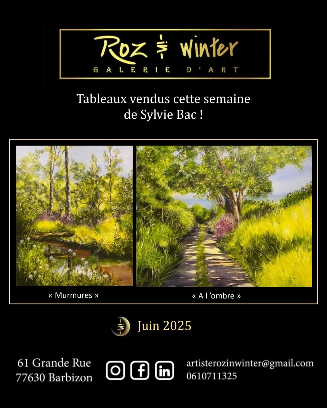 tableaux vendus de Syvie Bac 'Murmures" et "À l'ombre", huile sur toile, lors du