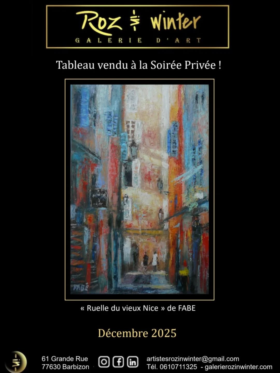 Tableau de FABÉ vendu lors de la Soirée Privée ! Titre : "Ruelle du vieux Nice"