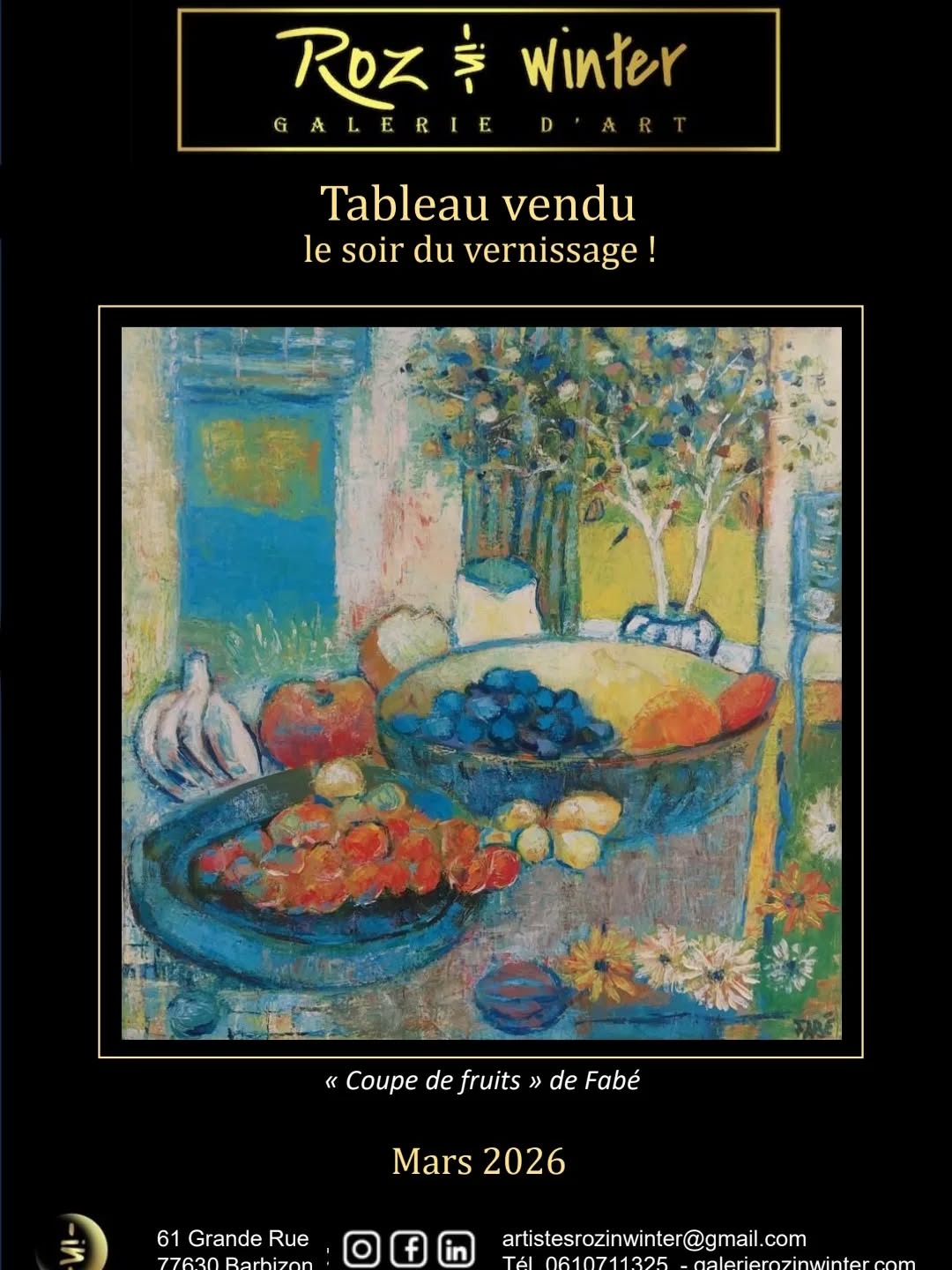Tableau vendu de Fabé "Coupe-feu fruits" De multiples œuvres vous attendent à la