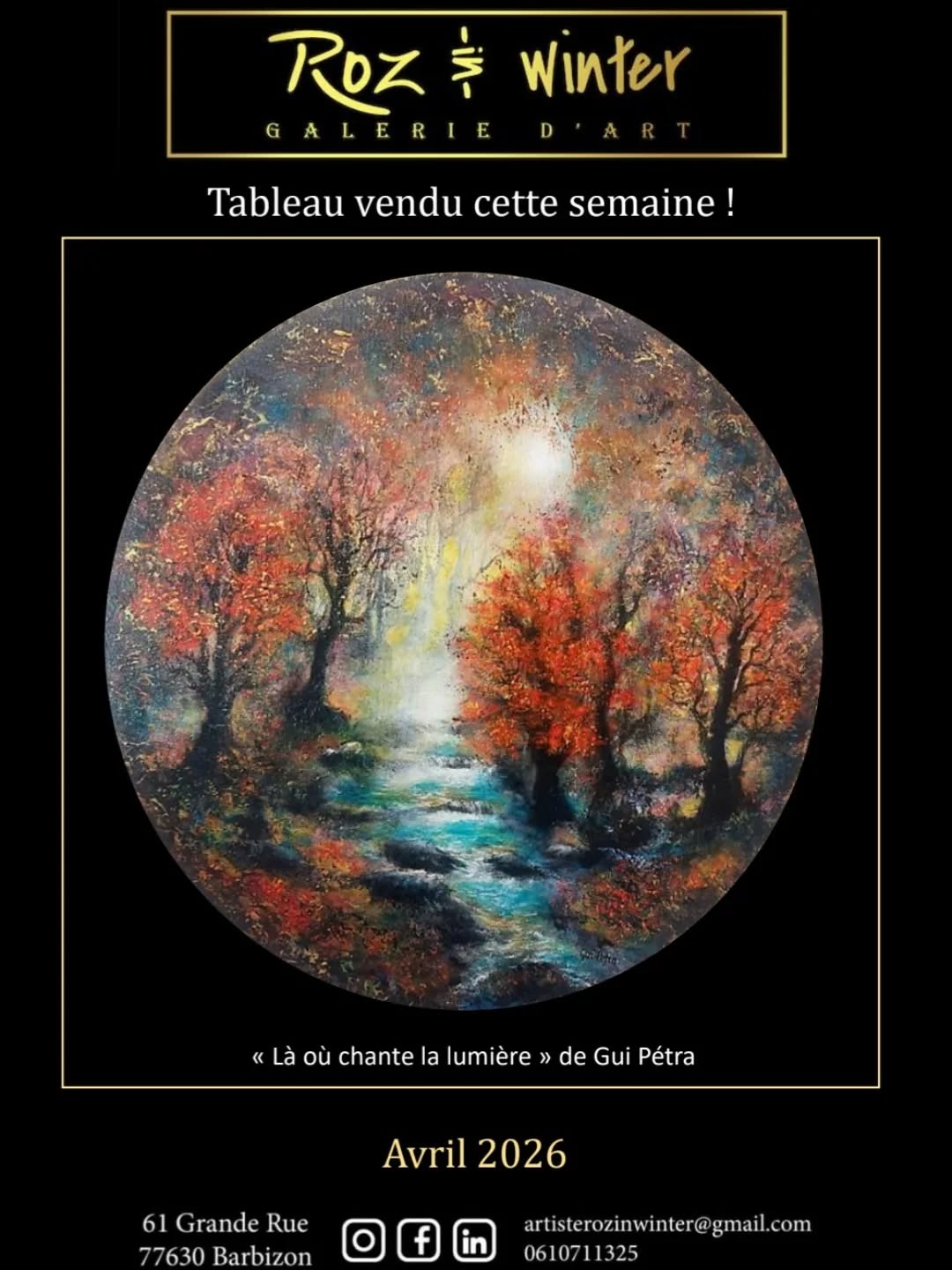Tableau vendu cette semaine ! de Gui PETRA Titre : "Là où chante la lumière" Tec